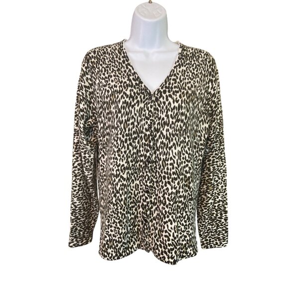 Vintage Allison Daley  Cardigan Sweater S Leopard Print Y2K Retro Glam Mob Wife - Picture 2 of 7